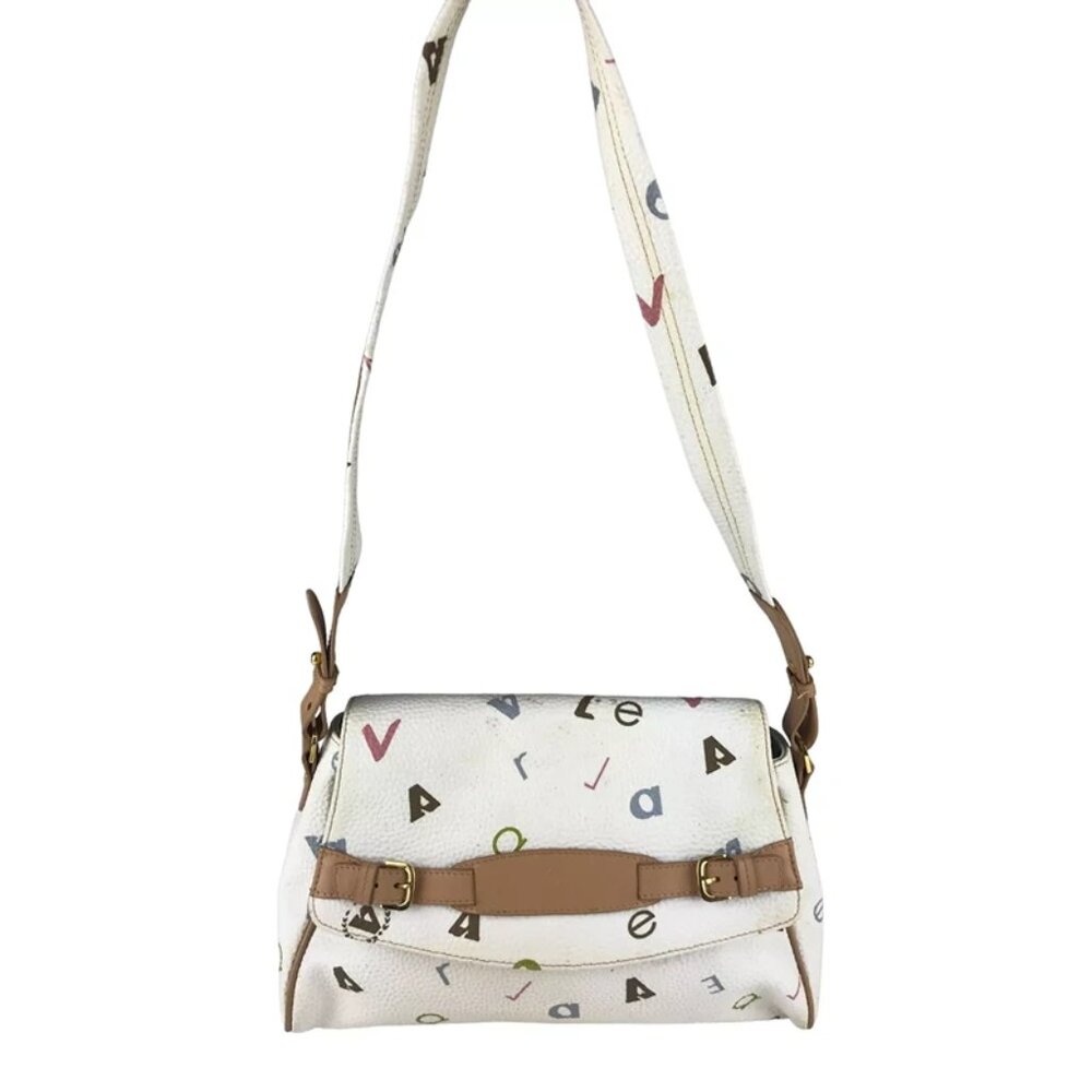 Valleverde Womens‎ White Brown Leather Multiple Pockets Shoulder Strap Purse Bag